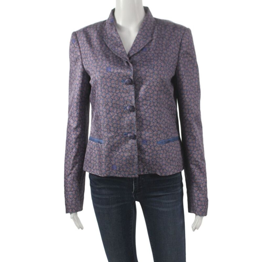 Roberto Cavalli Women Purple Silk Floral Button Longsleeve Basic Jacket Size 42